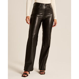 Abercrombie Fitch 90s Straight Ultra High Rise 35/20 Vegan Leather Pant $110 NEW